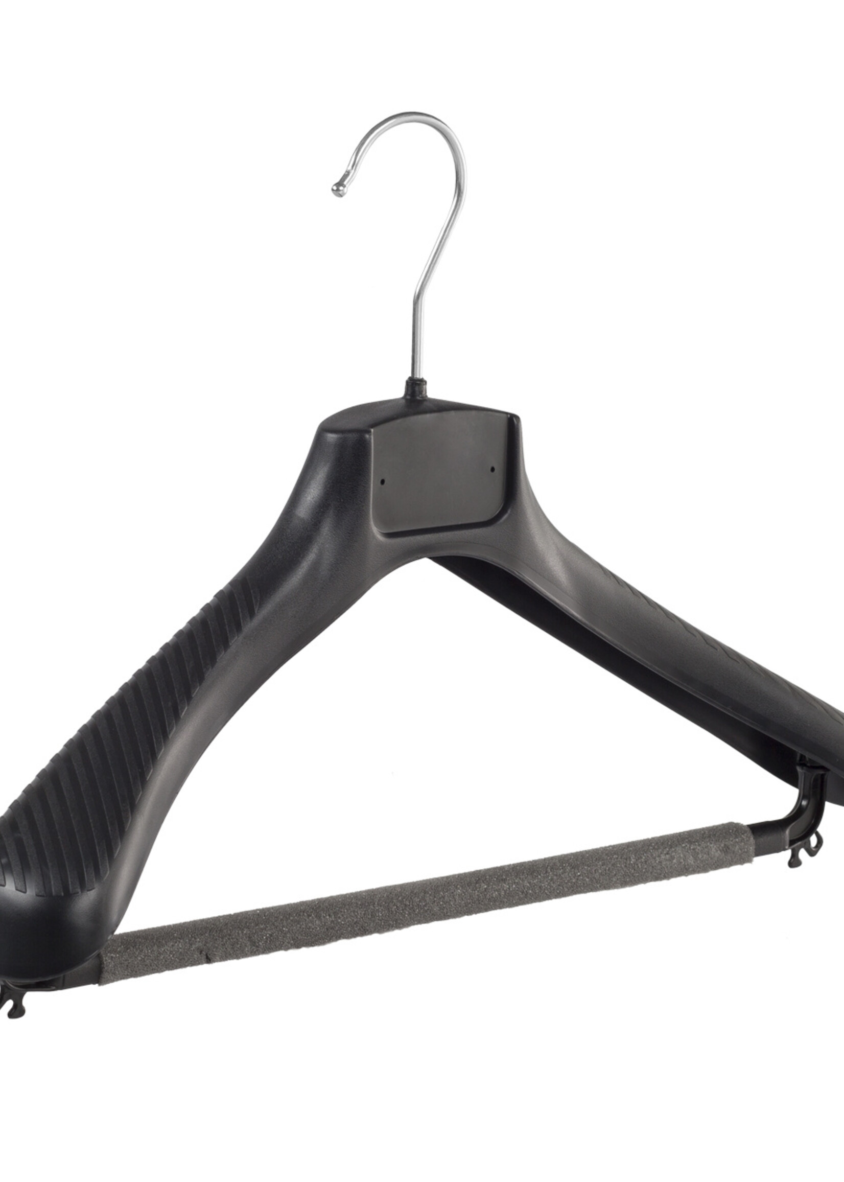 Mantelhanger - Kostuumhanger - Jassenhanger - Volwassenen - FG39 - 10 Stuks - Kunststof - Zwart - Gebogen Model - Schouderverbreding 6 cm - Broeklat met Schuim - 39 cm - Kledinghanger - Kleerhanger - FG-Serie