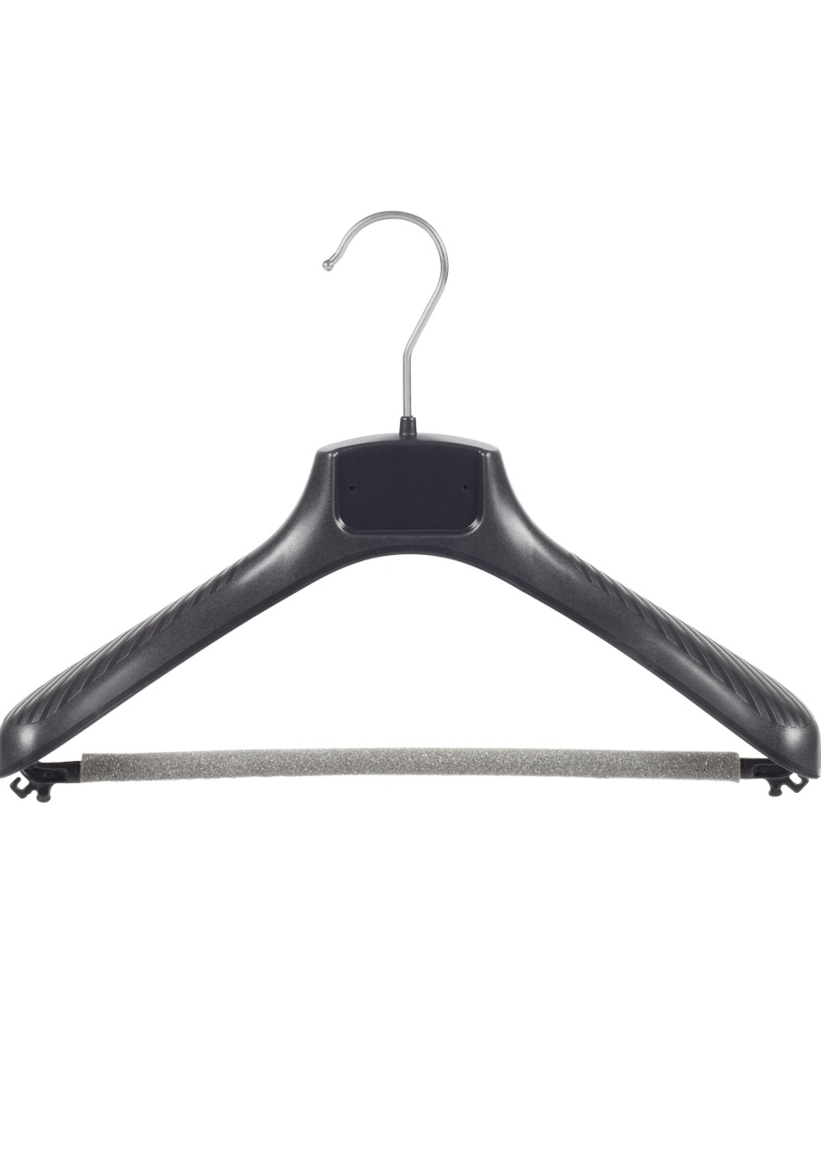 Mantelhanger - Kostuumhanger - Jassenhanger - Volwassenen - FG39 - 40 Stuks - Kunststof - Zwart - Gebogen Model - Schouderverbreding 6 cm - Broeklat met Schuim - 39 cm - Kledinghanger - Kleerhanger - FG-Serie