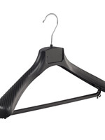 Mantelhanger - Kostuumhanger - Jassenhanger - Volwassenen - FG42 - 10 Stuks - Kunststof - Zwart - Gebogen Model - Schouderverbreding 6 cm - Broeklat - 42 cm - Kledinghanger - Kleerhanger - FG-Serie