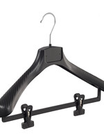 Mantelhanger - Kostuumhanger - Jassenhanger - Volwassenen - FG42 - 10 Stuks - Kunststof - Zwart - Gebogen Model - Schouderverbreding 6 cm - Anti-slip Knijpers - 42 cm - Kledinghanger - Kleerhanger - FG-Serie