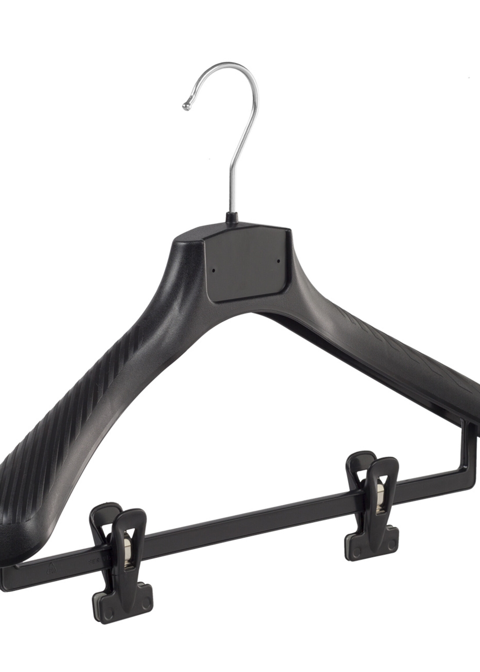 Mantelhanger - Kostuumhanger - Jassenhanger - Volwassenen - FG42 - 20 Stuks - Kunststof - Zwart - Gebogen Model - Schouderverbreding 6 cm - Anti-slip Knijpers - 42 cm - Kledinghanger - Kleerhanger - FG-Serie