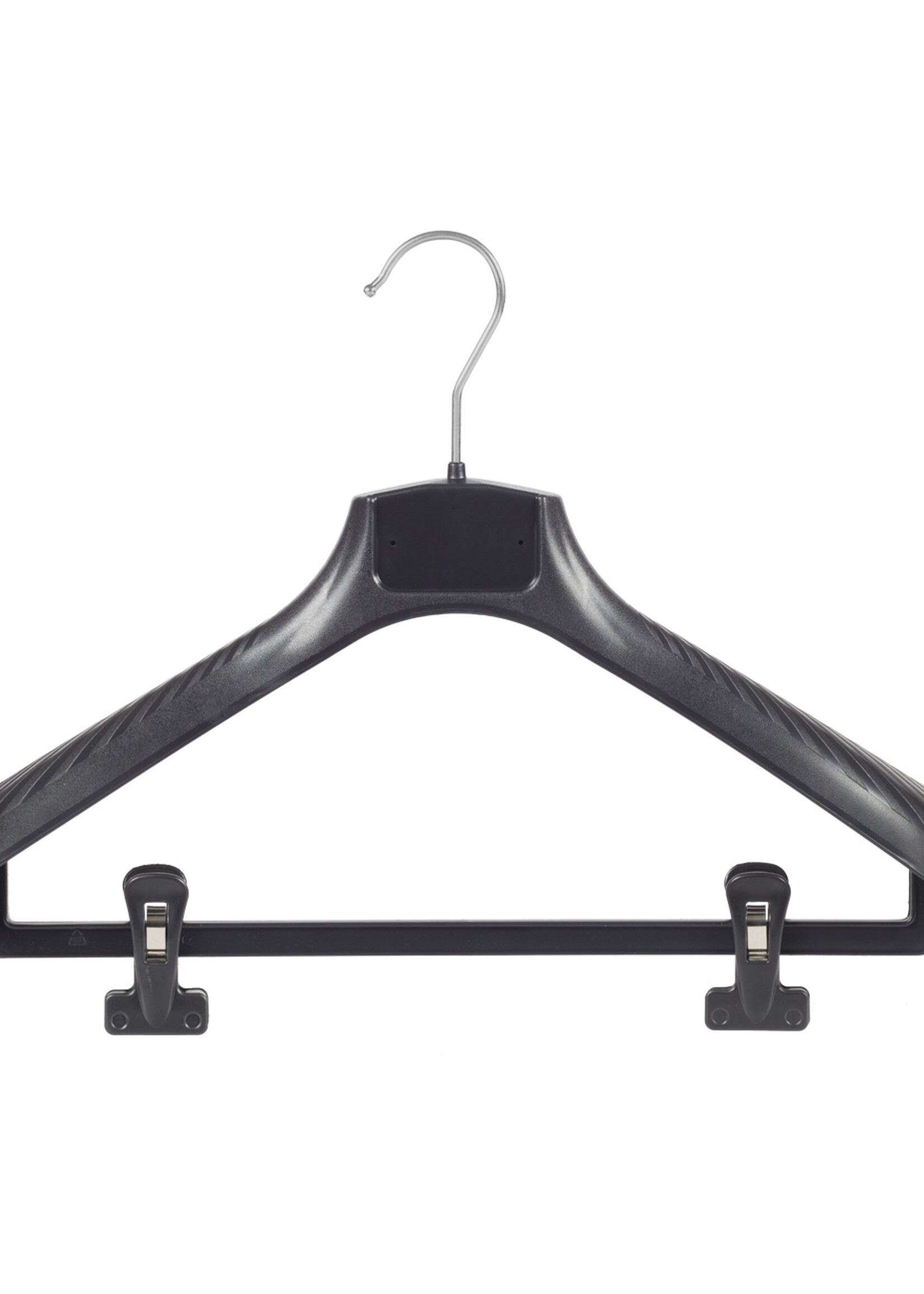 Mantelhanger - Kostuumhanger - Jassenhanger - Volwassenen - FG42 - 20 Stuks - Kunststof - Zwart - Gebogen Model - Schouderverbreding 6 cm - Anti-slip Knijpers - 42 cm - Kledinghanger - Kleerhanger - FG-Serie