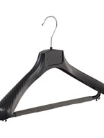 Mantelhanger - Kostuumhanger - Jassenhanger - Volwassenen - FG42 - 20 Stuks - Kunststof - Zwart - Gebogen Model - Schouderverbreding 6 cm - Broeklat met Schuim - 42 cm - Kledinghanger - Kleerhanger - FG-Serie