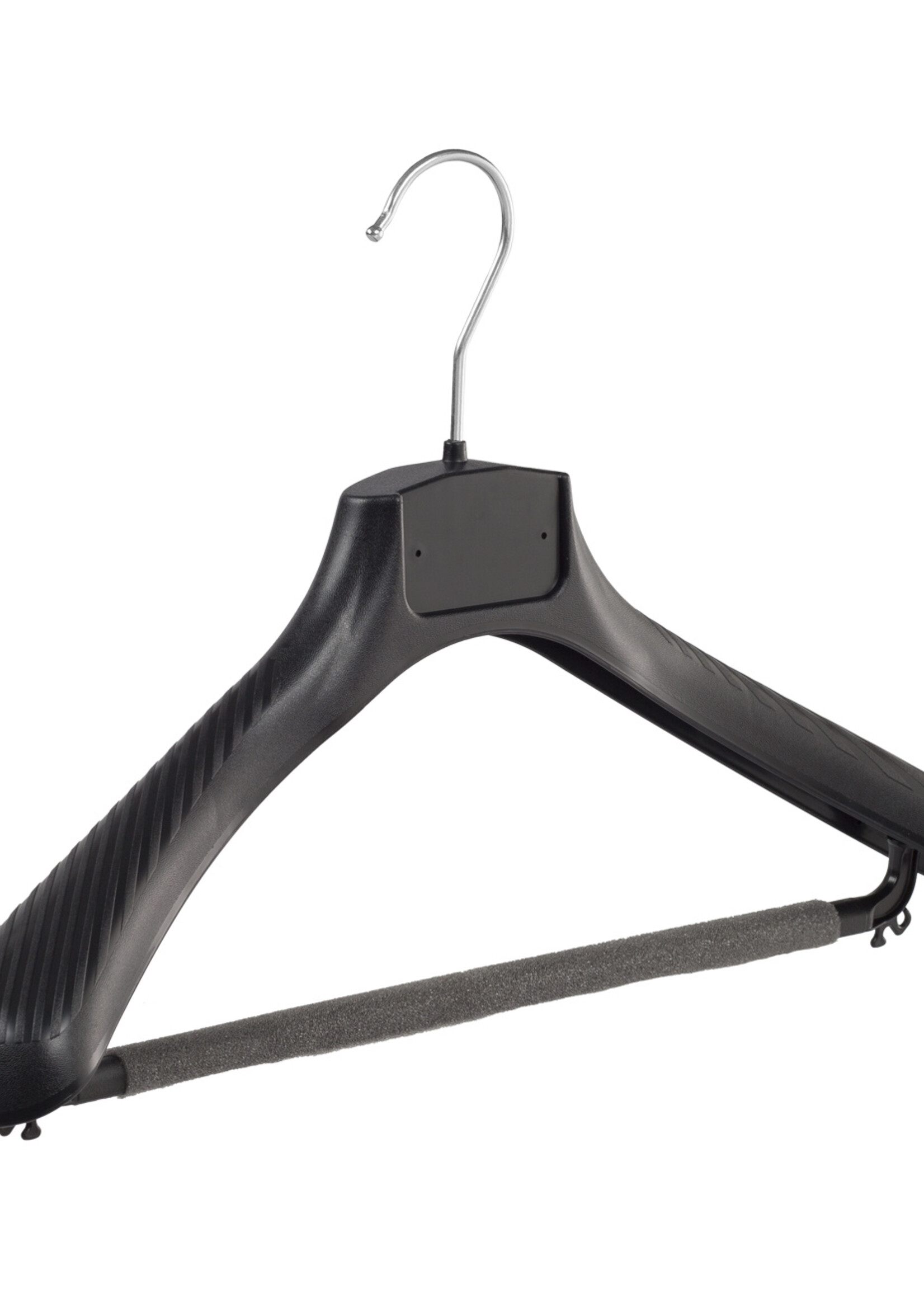 Mantelhanger - Kostuumhanger - Jassenhanger - Volwassenen - FG42 - 30 Stuks - Kunststof - Zwart - Gebogen Model - Schouderverbreding 6 cm - Broeklat met Schuim - 42 cm - Kledinghanger - Kleerhanger - FG-Serie