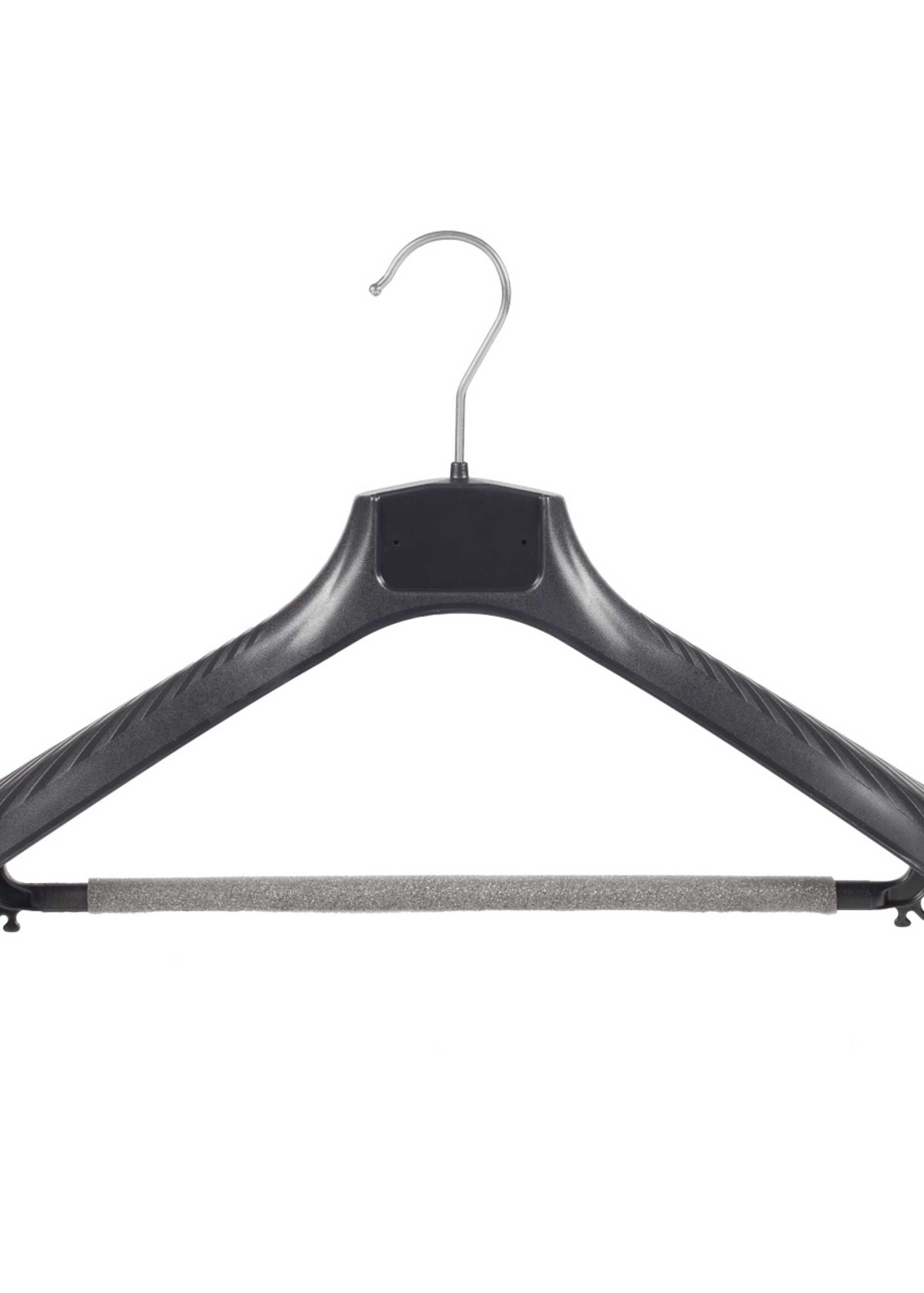 Mantelhanger - Kostuumhanger - Jassenhanger - Volwassenen - FG42 - 30 Stuks - Kunststof - Zwart - Gebogen Model - Schouderverbreding 6 cm - Broeklat met Schuim - 42 cm - Kledinghanger - Kleerhanger - FG-Serie