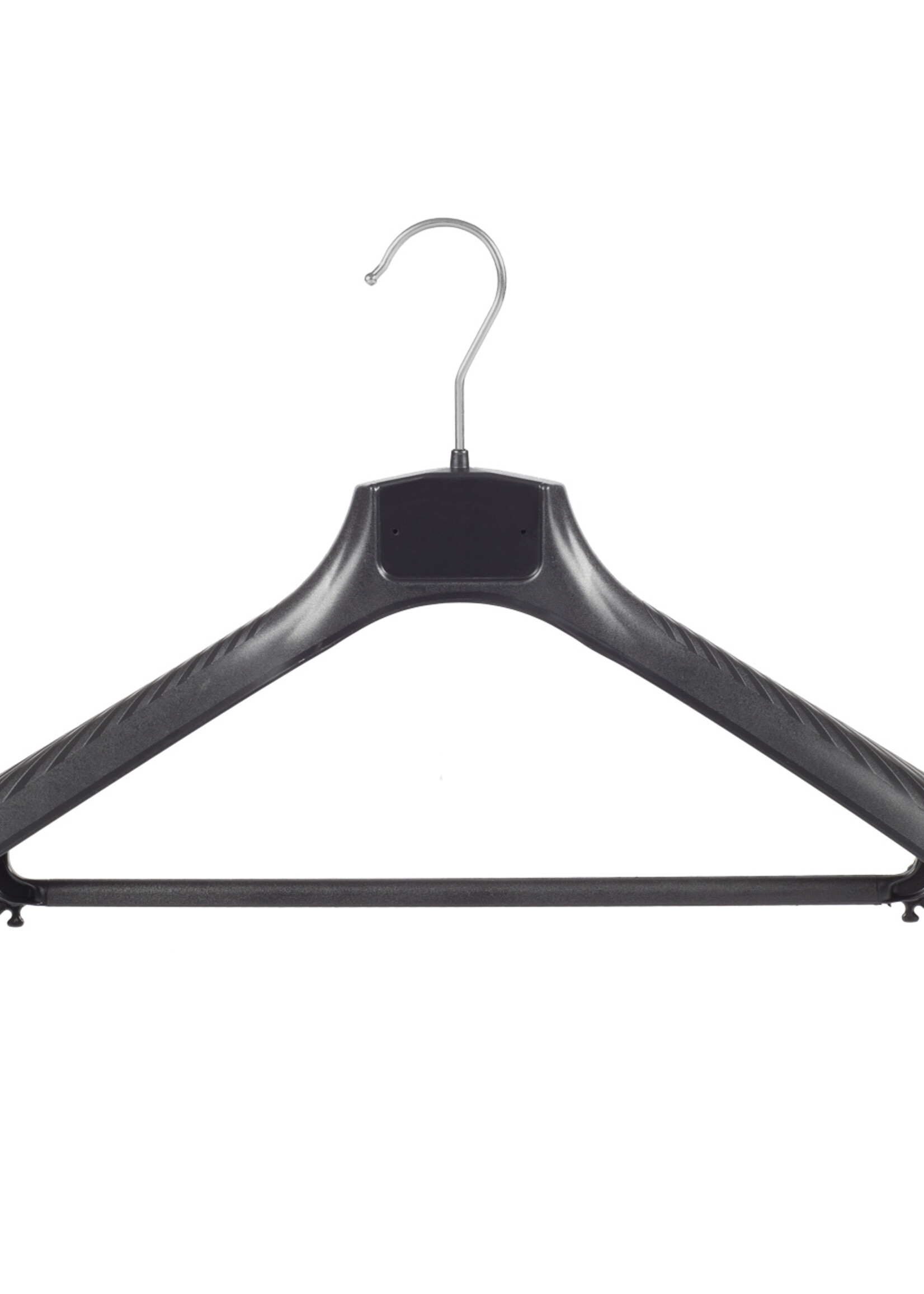 Mantelhanger - Kostuumhanger - Jassenhanger - Volwassenen - FG45 - 40 Stuks - Kunststof - Zwart - Gebogen Model - Schouderverbreding 6 cm - Broeklat - 45 cm - Kledinghanger - Kleerhanger - FG-Serie