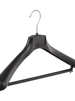Mantelhanger - Kostuumhanger - Jassenhanger - Volwassenen - FG45 - 50 Stuks - Kunststof - Zwart - Gebogen Model - Schouderverbreding 6 cm - Broeklat - 45 cm - Kledinghanger - Kleerhanger - FG-Serie