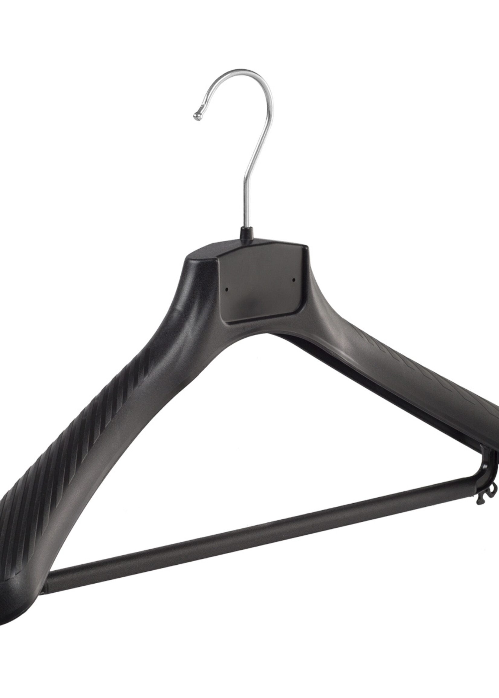 Mantelhanger - Kostuumhanger - Jassenhanger - Volwassenen - FG45 - 50 Stuks - Kunststof - Zwart - Gebogen Model - Schouderverbreding 6 cm - Broeklat - 45 cm - Kledinghanger - Kleerhanger - FG-Serie