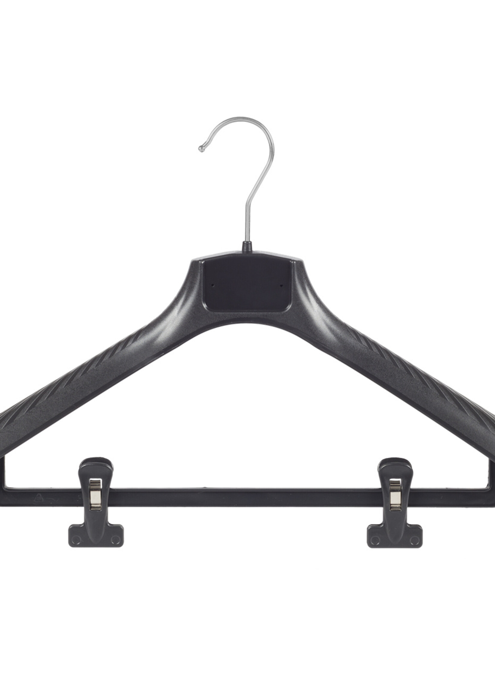 Mantelhanger - Kostuumhanger - Jassenhanger - Volwassenen - FG45 - 10 Stuks - Kunststof - Zwart - Gebogen Model - Schouderverbreding 6 cm - Anti-slip Knijpers - 45 cm - Kledinghanger - Kleerhanger - FG-Serie