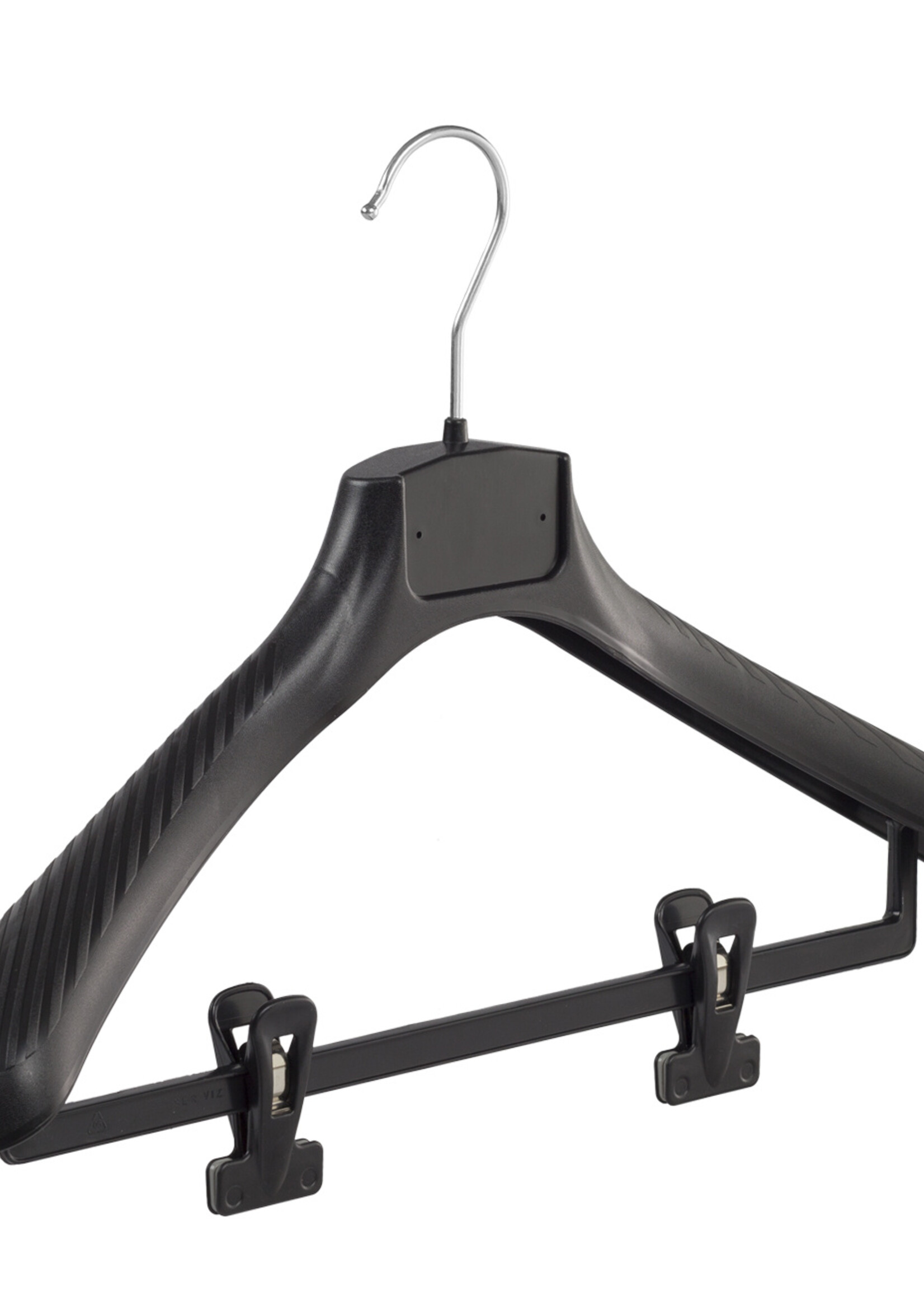 Mantelhanger - Kostuumhanger - Jassenhanger - Volwassenen - FG45 - 20 Stuks - Kunststof - Zwart - Gebogen Model - Schouderverbreding 6 cm - Anti-slip Knijpers - 45 cm - Kledinghanger - Kleerhanger - FG-Serie