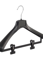 Mantelhanger - Kostuumhanger - Jassenhanger - Volwassenen - FG45 - 40 Stuks - Kunststof - Zwart - Gebogen Model - Schouderverbreding 6 cm - Anti-slip Knijpers - 45 cm - Kledinghanger - Kleerhanger - FG-Serie
