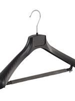 Mantelhanger - Kostuumhanger - Jassenhanger - Volwassenen - FG45 - 10 Stuks - Kunststof - Zwart - Gebogen Model - Schouderverbreding 6 cm - Broeklat met Schuim - 45 cm - Kledinghanger - Kleerhanger - FG-Serie