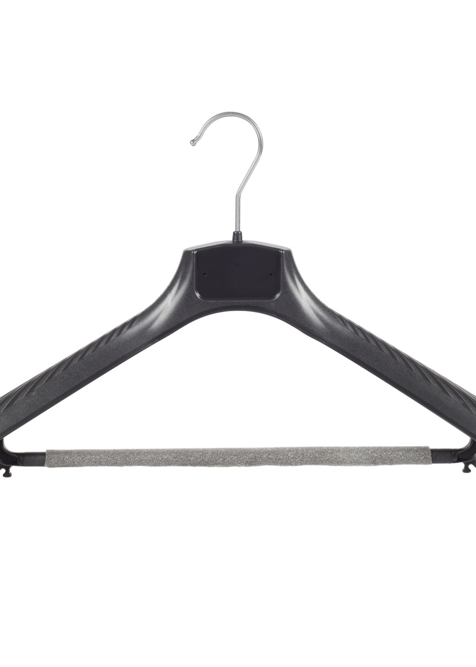 Mantelhanger - Kostuumhanger - Jassenhanger - Volwassenen - FG45 - 30 Stuks - Kunststof - Zwart - Gebogen Model - Schouderverbreding 6 cm - Broeklat met Schuim - 45 cm - Kledinghanger - Kleerhanger - FG-Serie