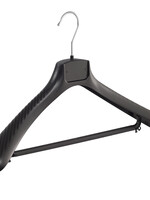 Mantelhanger - Kostuumhanger - Jassenhanger - Volwassenen - FG48 - 10 Stuks - Kunststof - Zwart - Gebogen Model - Schouderverbreding 6 cm - Broeklat - 48 cm - Kledinghanger - Kleerhanger - FG-Serie