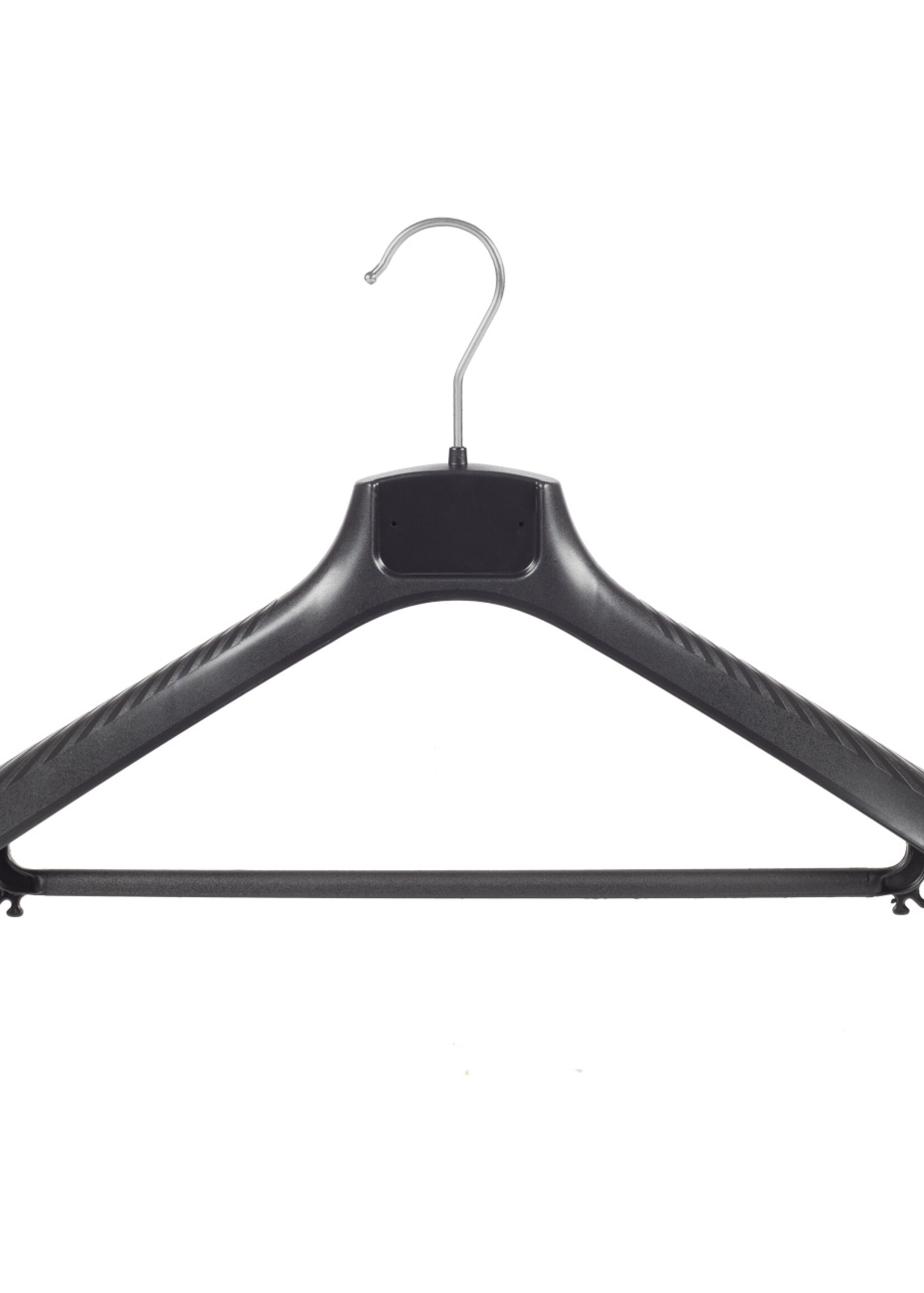 Mantelhanger - Kostuumhanger - Jassenhanger - Volwassenen - FG48 - 20 Stuks - Kunststof - Zwart - Gebogen Model - Schouderverbreding 6 cm - Broeklat - 48 cm - Kledinghanger - Kleerhanger - FG-Serie