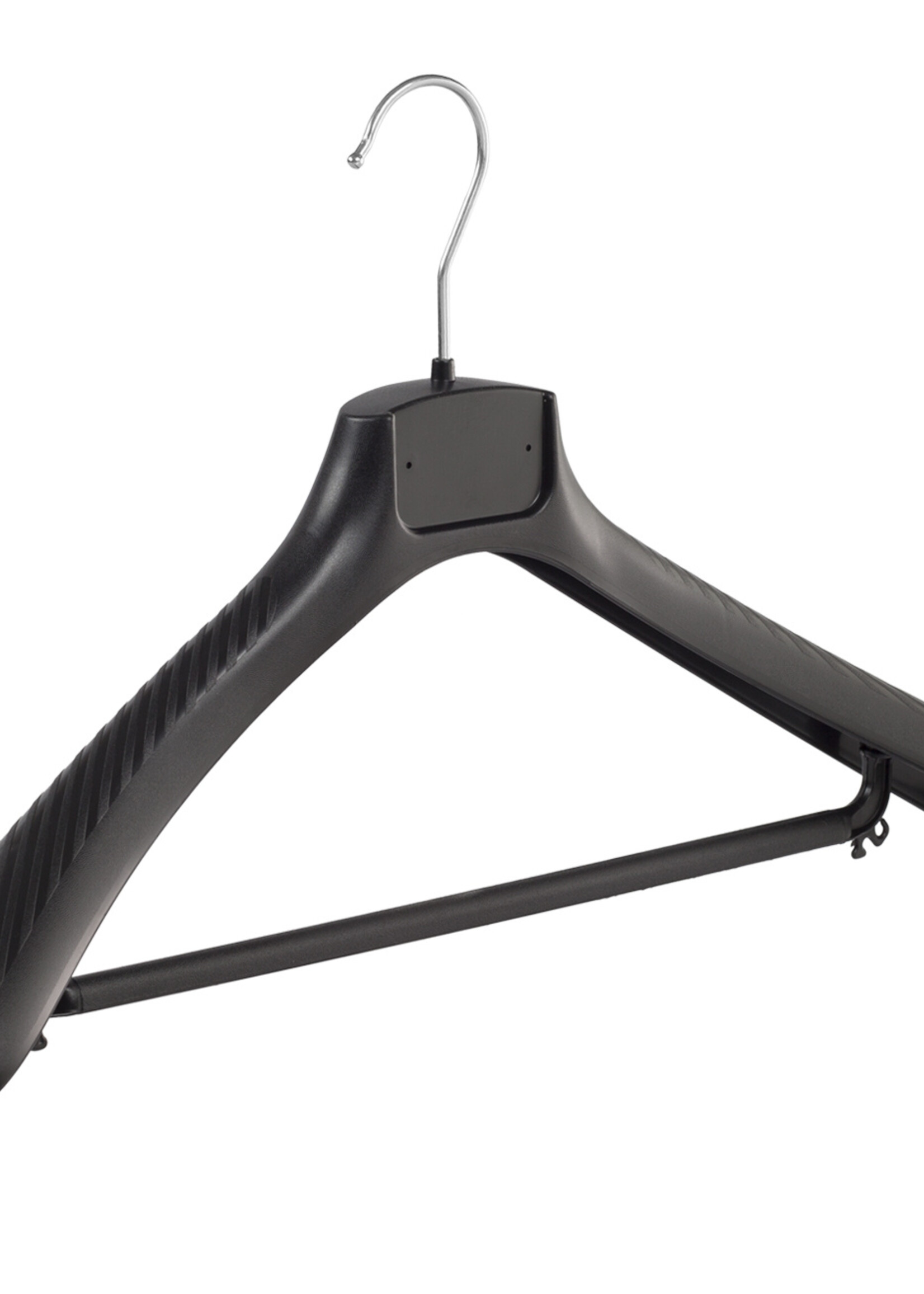 Mantelhanger - Kostuumhanger - Jassenhanger - Volwassenen - FG48 - 50 Stuks - Kunststof - Zwart - Gebogen Model - Schouderverbreding 6 cm - Broeklat - 48 cm - Kledinghanger - Kleerhanger - FG-Serie