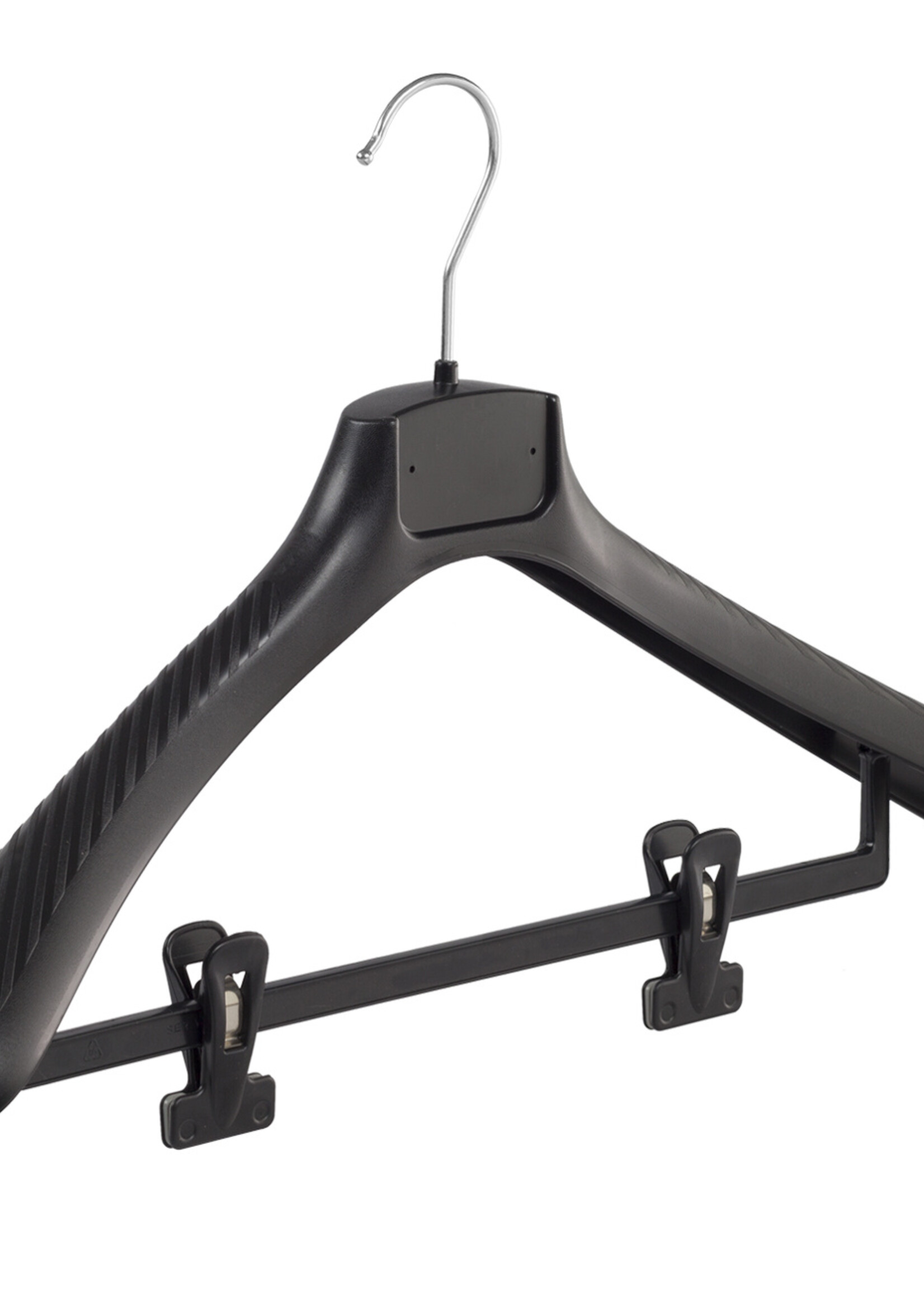 Mantelhanger - Kostuumhanger - Jassenhanger - Volwassenen - FG48 - 20 Stuks - Kunststof - Zwart - Gebogen Model - Schouderverbreding 6 cm - Anti-slip Knijpers - 48 cm - Kledinghanger - Kleerhanger - FG-Serie