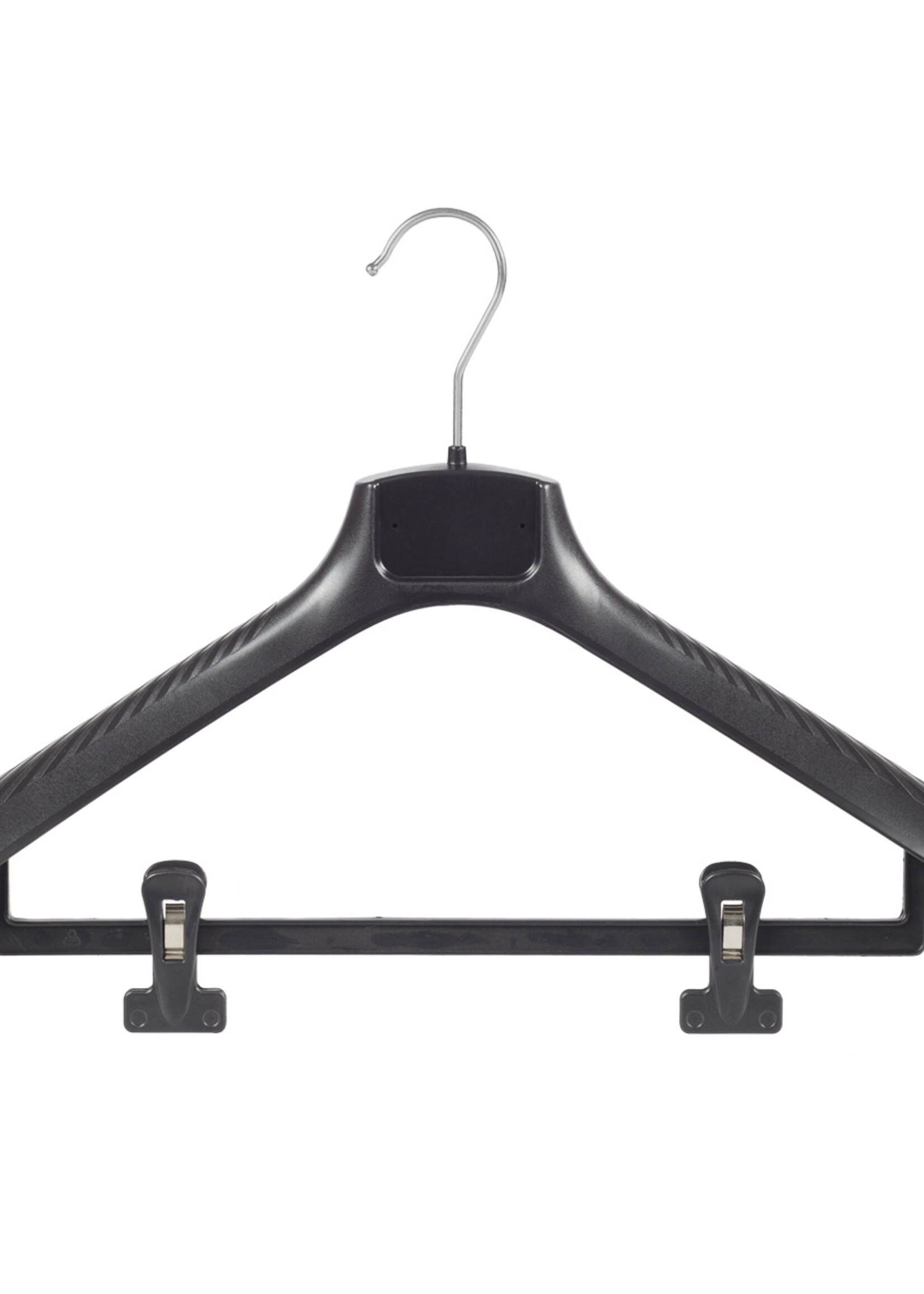 Mantelhanger - Kostuumhanger - Jassenhanger - Volwassenen - FG48 - 30 Stuks - Kunststof - Zwart - Gebogen Model - Schouderverbreding 6 cm - Anti-slip Knijpers - 48 cm - Kledinghanger - Kleerhanger - FG-Serie