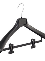 Mantelhanger - Kostuumhanger - Jassenhanger - Volwassenen - FG48 - 50 Stuks - Kunststof - Zwart - Gebogen Model - Schouderverbreding 6 cm - Anti-slip Knijpers - 48 cm - Kledinghanger - Kleerhanger - FG-Serie