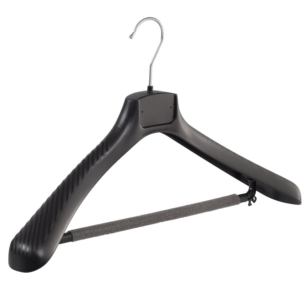 Mantelhanger - Kostuumhanger - Jassenhanger - Volwassenen - FG48 - 20 Stuks - Kunststof - Zwart - Gebogen Model - Schouderverbreding 6 cm - Broeklat met Schuim - 48 cm - Kledinghanger - Kleerhanger - FG-Serie