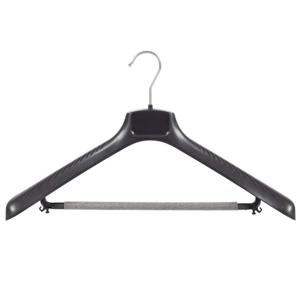 Mantelhanger - Kostuumhanger - Jassenhanger - Volwassenen - FG48 - 20 Stuks - Kunststof - Zwart - Gebogen Model - Schouderverbreding 6 cm - Broeklat met Schuim - 48 cm - Kledinghanger - Kleerhanger - FG-Serie