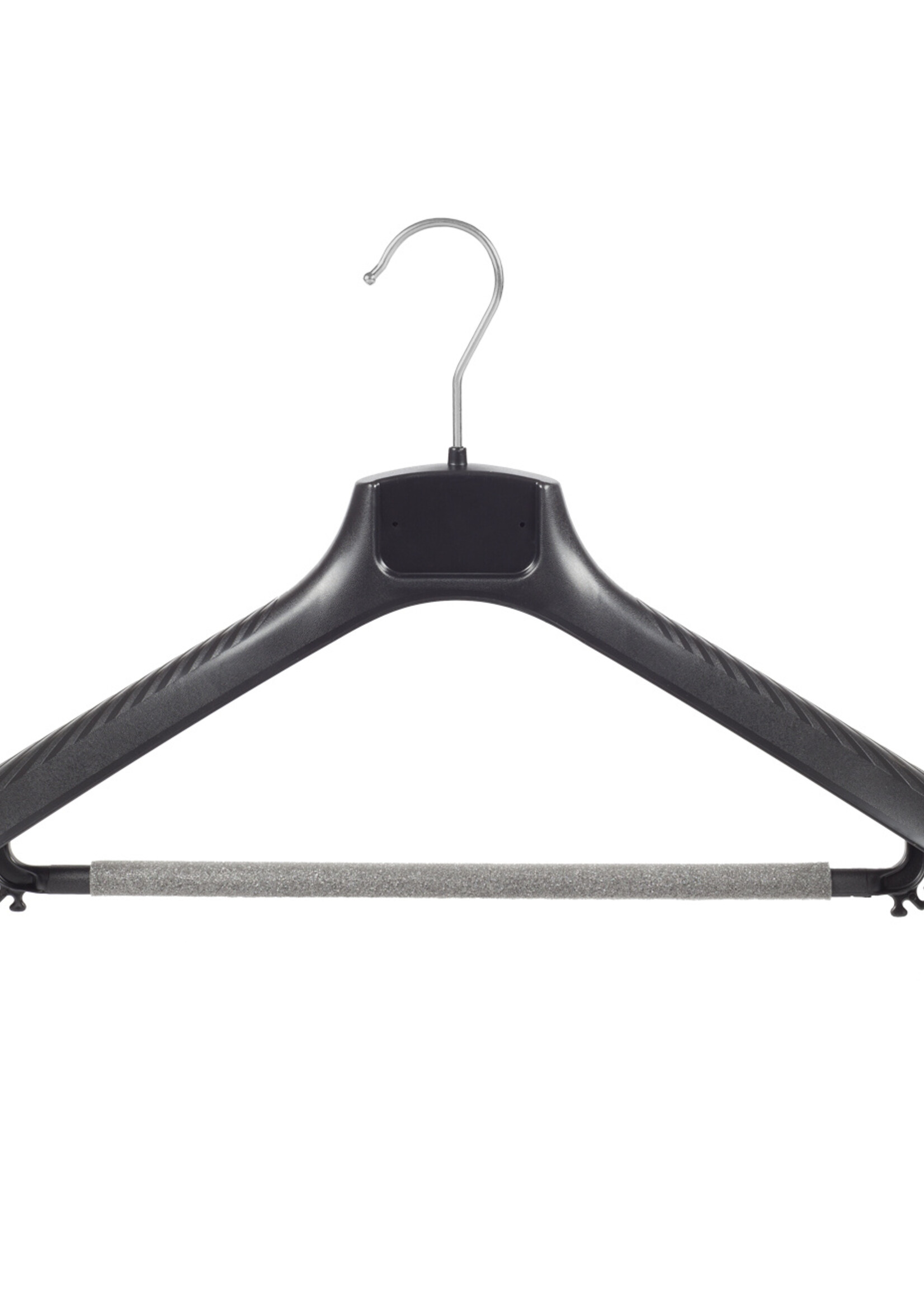 Mantelhanger - Kostuumhanger - Jassenhanger - Volwassenen - FG48 - 40 Stuks - Kunststof - Zwart - Gebogen Model - Schouderverbreding 6 cm - Broeklat met Schuim - 48 cm - Kledinghanger - Kleerhanger - FG-Serie