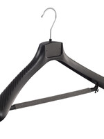 Mantelhanger - Kostuumhanger - Jassenhanger - Volwassenen - FG48 - 50 Stuks - Kunststof - Zwart - Gebogen Model - Schouderverbreding 6 cm - Broeklat met Schuim - 48 cm - Kledinghanger - Kleerhanger - FG-Serie