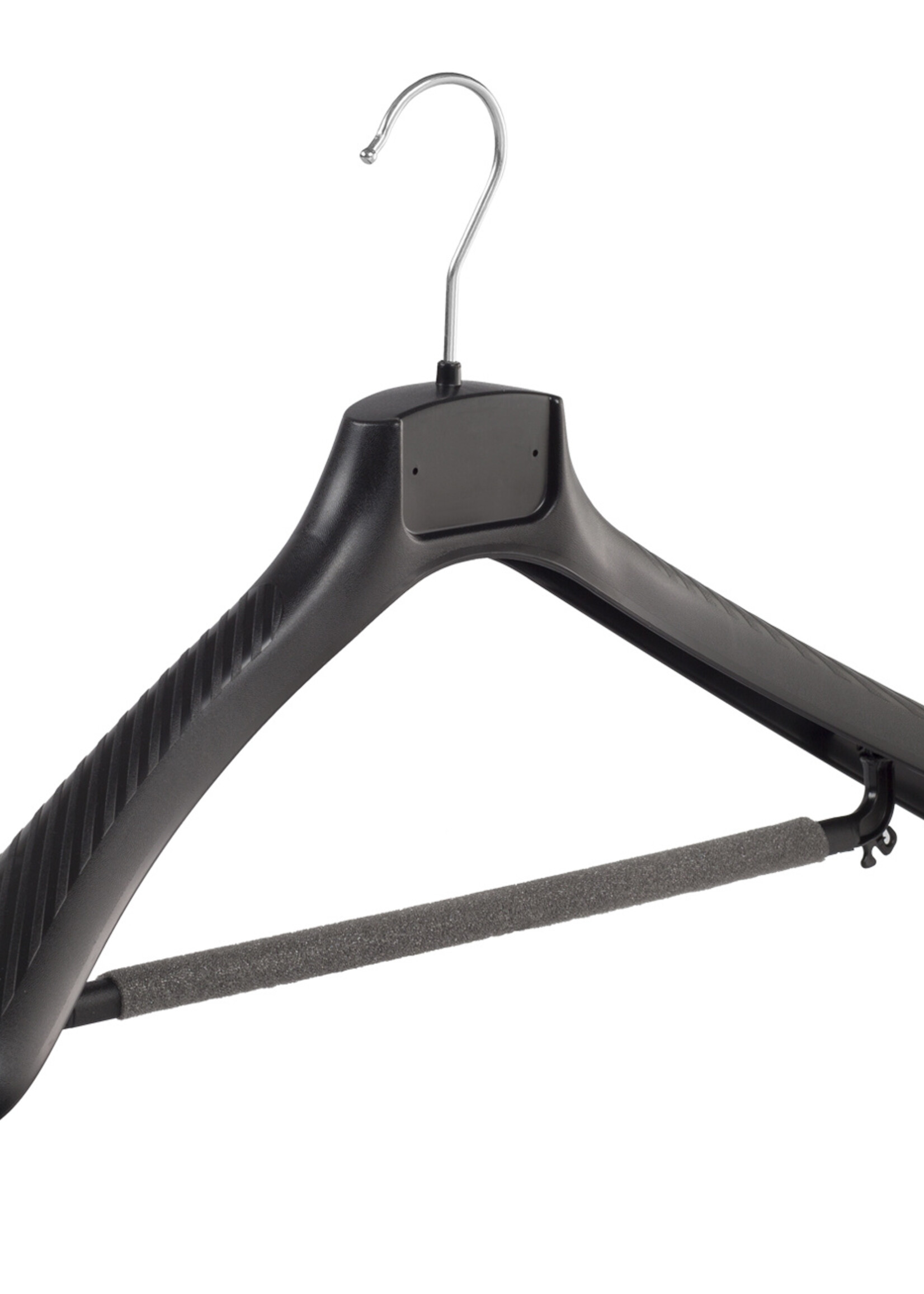 Mantelhanger - Kostuumhanger - Jassenhanger - Volwassenen - FG48 - 50 Stuks - Kunststof - Zwart - Gebogen Model - Schouderverbreding 6 cm - Broeklat met Schuim - 48 cm - Kledinghanger - Kleerhanger - FG-Serie
