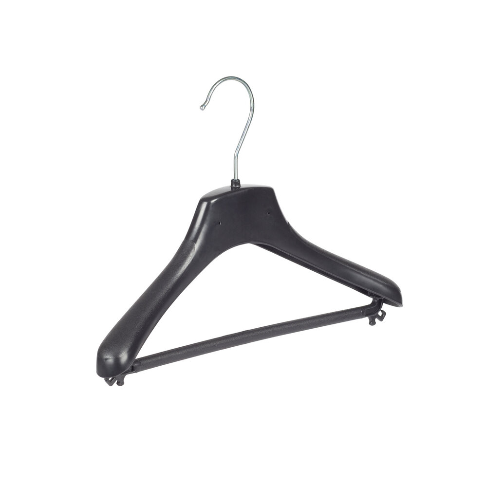 Mantelhanger - Kostuumhanger - Jassenhanger - Kinderen - FR30 - 10 Stuks - Kunststof - Zwart - Gebogen Model - Schouderverbreding 3,3 cm - Broeklat - 30 cm - Kinderhanger - Kledinghanger - Kleerhanger - FR-Serie