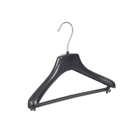 Mantelhanger - Kostuumhanger - Jassenhanger - Kinderen - FR30 - 10 Stuks - Kunststof - Zwart - Gebogen Model - Schouderverbreding 3,3 cm - Broeklat - 30 cm - Kinderhanger - Kledinghanger - Kleerhanger - FR-Serie