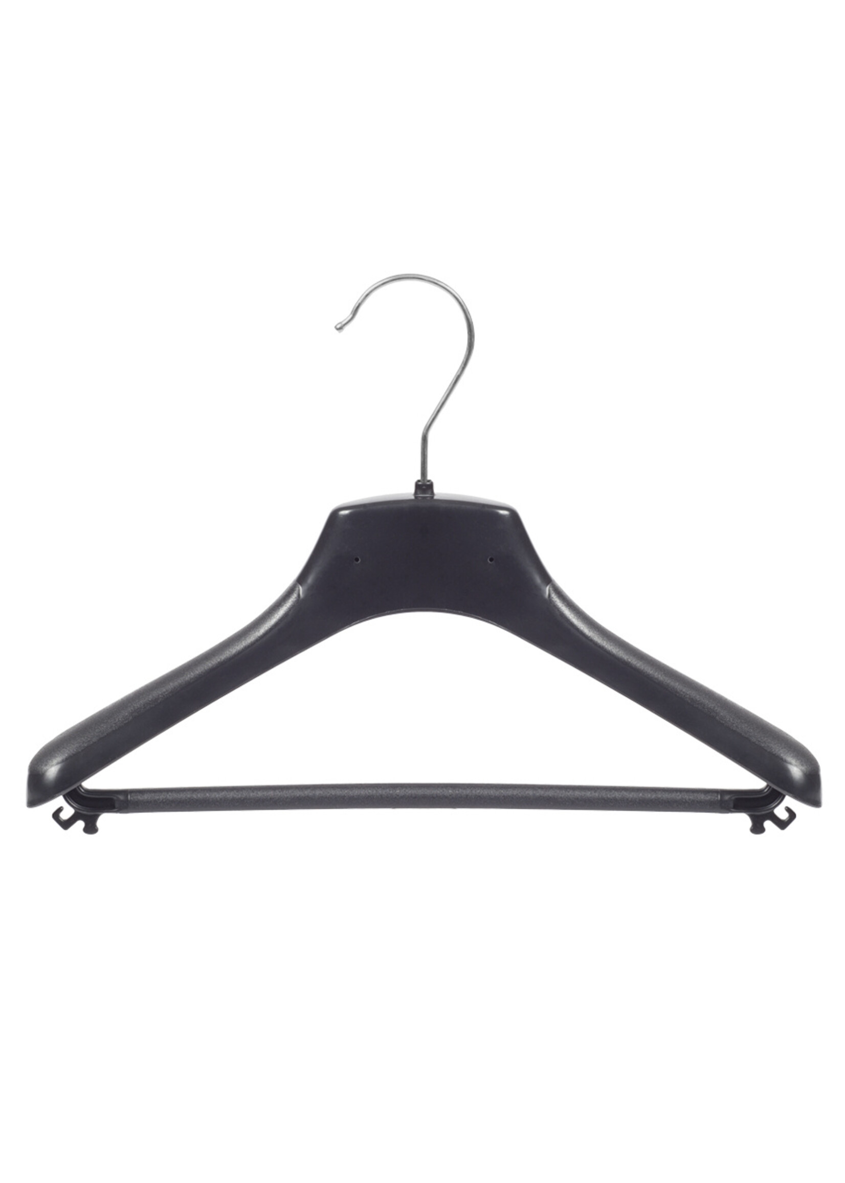 Mantelhanger - Kostuumhanger - Jassenhanger - Kinderen - FR30 - 10 Stuks - Kunststof - Zwart - Gebogen Model - Schouderverbreding 3,3 cm - Broeklat - 30 cm - Kinderhanger - Kledinghanger - Kleerhanger - FR-Serie