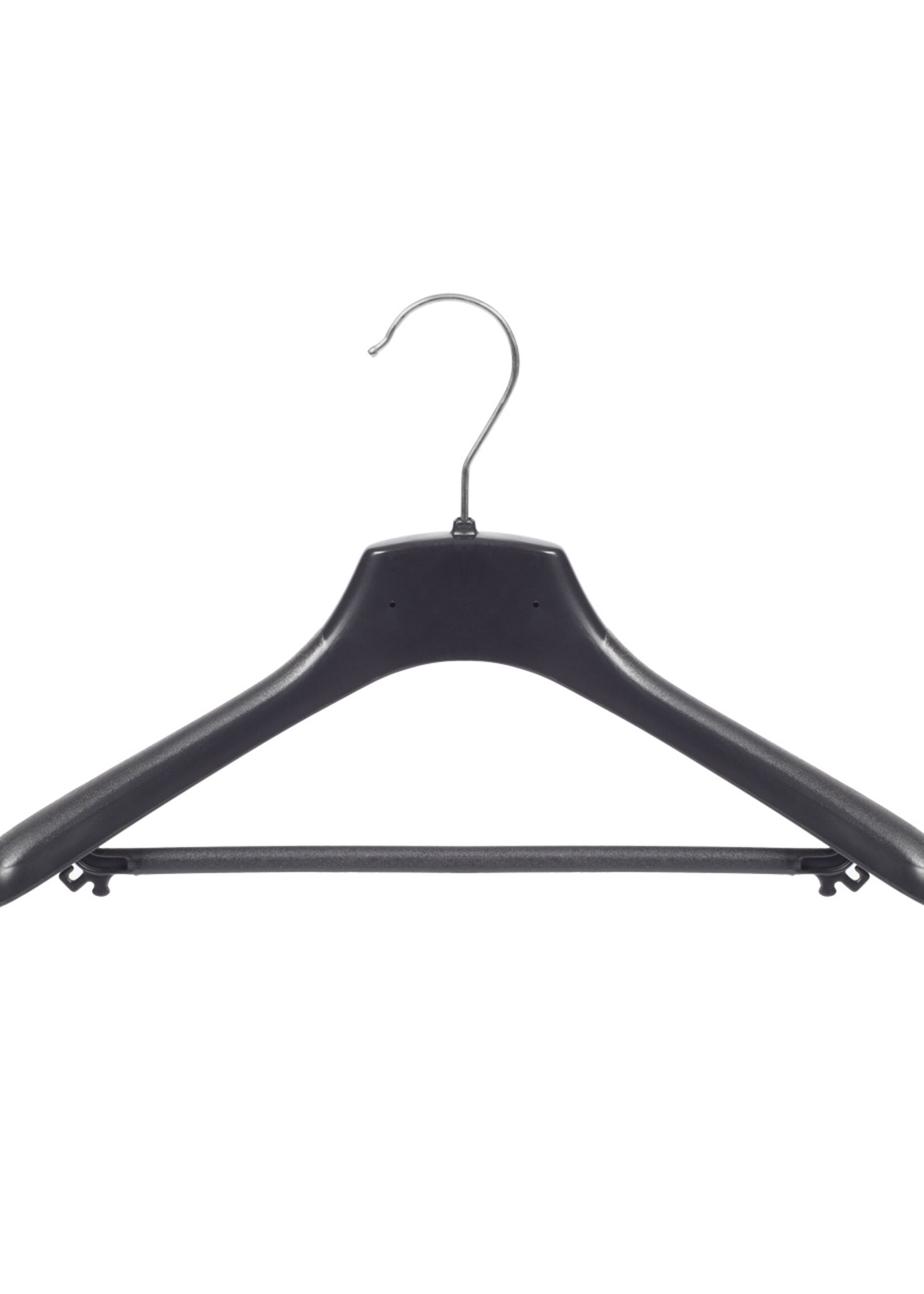 Mantelhanger - Kostuumhanger - Jassenhanger - Kinderen - FR34 - 10 Stuks - Kunststof - Zwart - Gebogen Model - Schouderverbreding 3,3 cm - Broeklat - 34 cm - Kinderhanger - Kledinghanger - Kleerhanger - FR-Serie