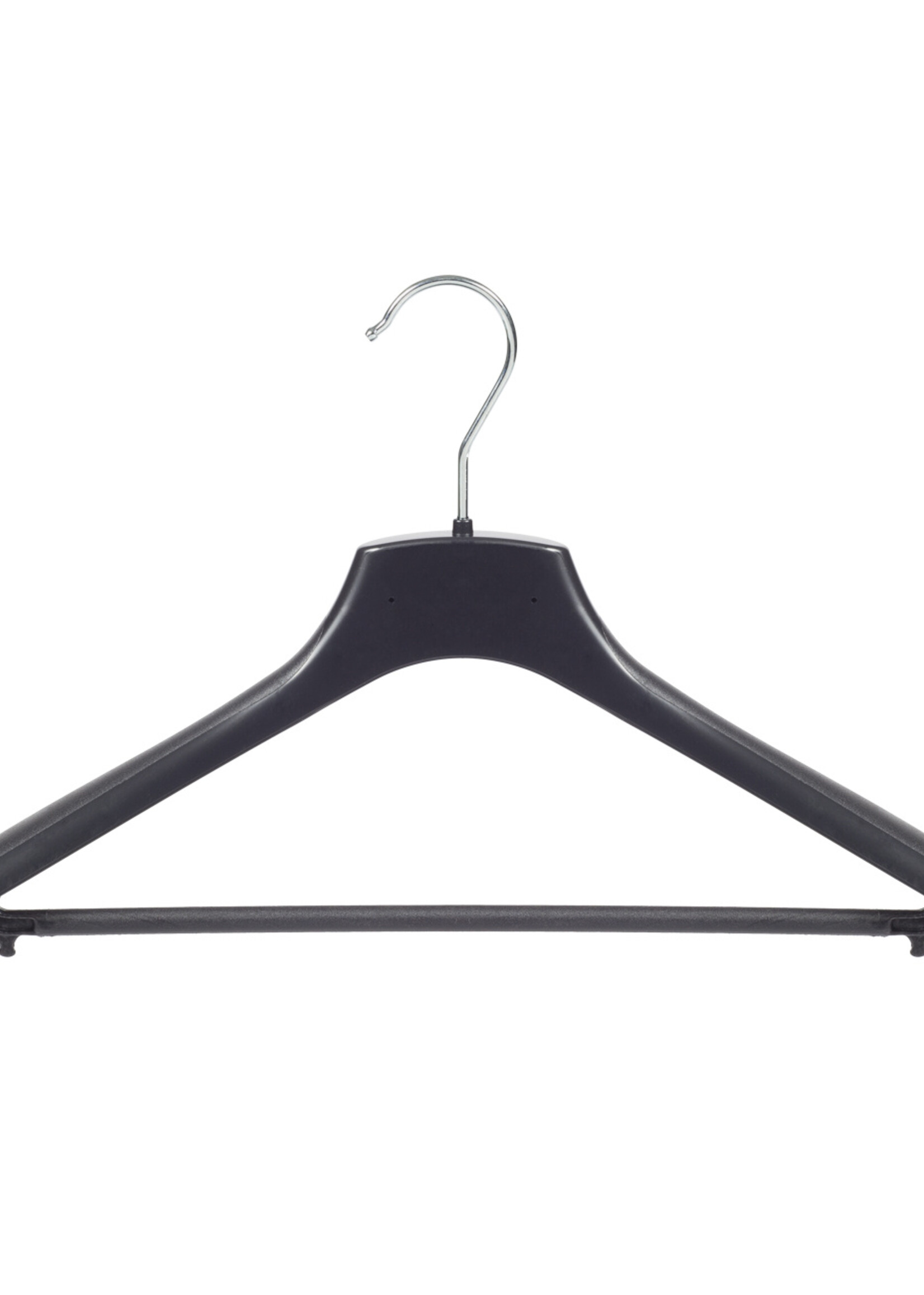 Mantelhanger - Kostuumhanger - Jassenhanger - Volwassenen - FR38 - 10 Stuks - Kunststof - Zwart - Gebogen Model - Schouderverbreding 3,3 cm - Broeklat - 38 cm - Kledinghanger - Kleerhanger - FR-Serie