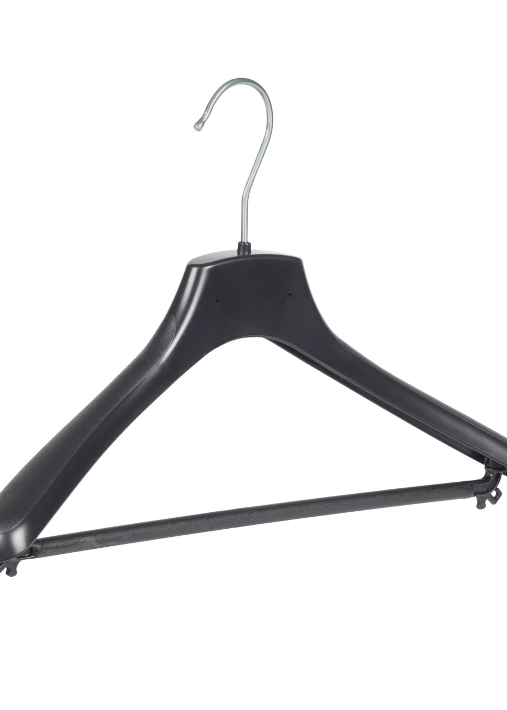 Mantelhanger - Kostuumhanger - Jassenhanger - Volwassenen - FR38 - 20 Stuks - Kunststof - Zwart - Gebogen Model - Schouderverbreding 3,3 cm - Broeklat - 38 cm - Kledinghanger - Kleerhanger - FR-Serie