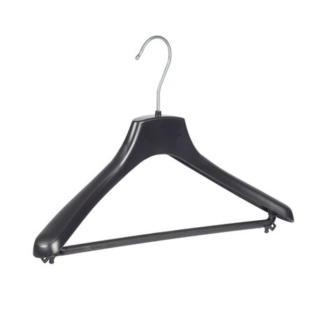 Mantelhanger - Kostuumhanger - Jassenhanger - Volwassenen - FR38 - 20 Stuks - Kunststof - Zwart - Gebogen Model - Schouderverbreding 3,3 cm - Broeklat - 38 cm - Kledinghanger - Kleerhanger - FR-Serie