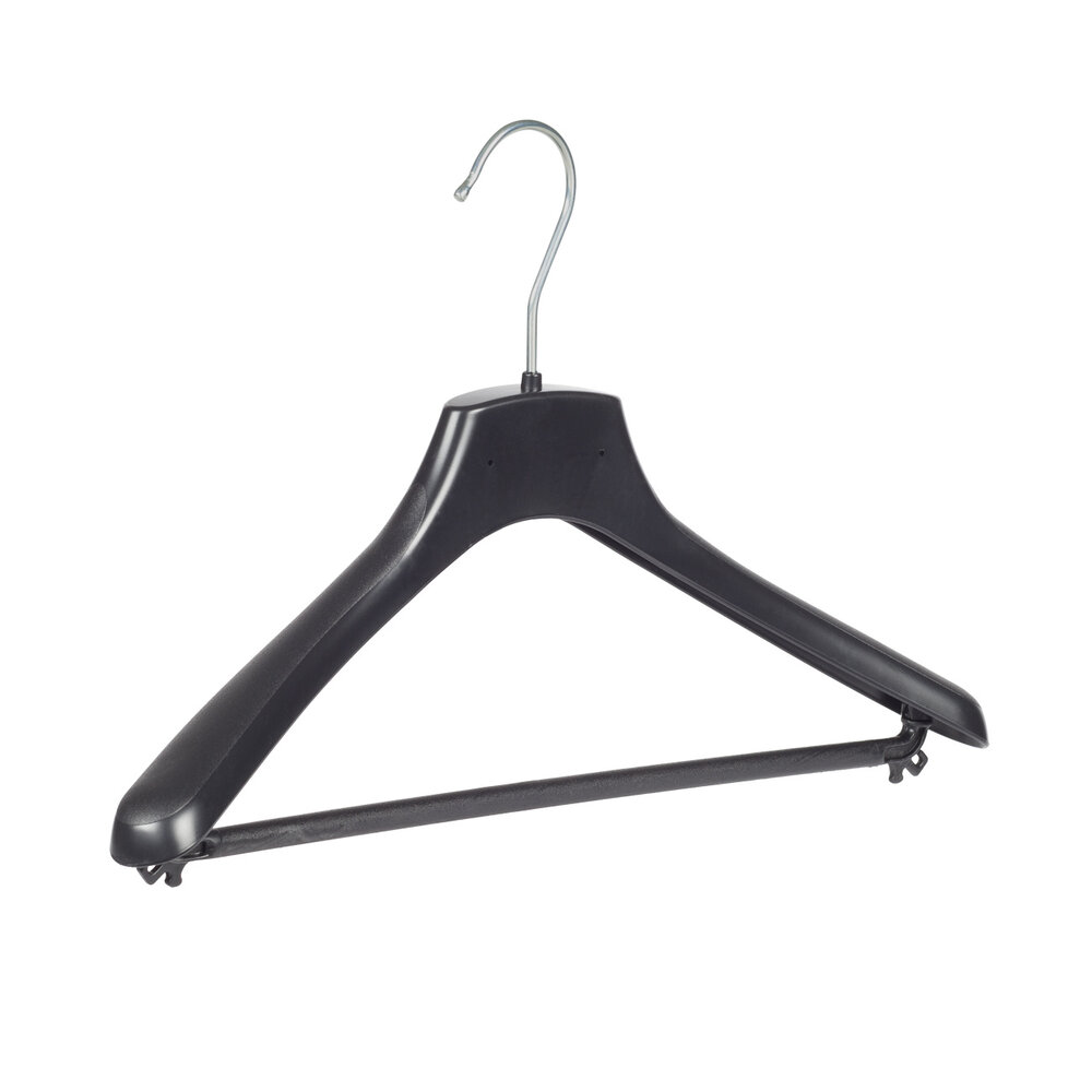 Mantelhanger - Kostuumhanger - Jassenhanger - Volwassenen - FR38 - 30 Stuks - Kunststof - Zwart - Gebogen Model - Schouderverbreding 3,3 cm - Broeklat - 38 cm - Kledinghanger - Kleerhanger - FR-Serie