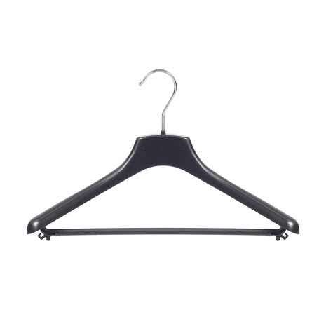 Mantelhanger - Kostuumhanger - Jassenhanger - Volwassenen - FR38 - 40 Stuks - Kunststof - Zwart - Gebogen Model - Schouderverbreding 3,3 cm - Broeklat - 38 cm - Kledinghanger - Kleerhanger - FR-Serie