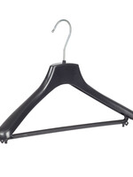 Mantelhanger - Kostuumhanger - Jassenhanger - Volwassenen - FR38 - 50 Stuks - Kunststof - Zwart - Gebogen Model - Schouderverbreding 3,3 cm - Broeklat - 38 cm - Kledinghanger - Kleerhanger - FR-Serie