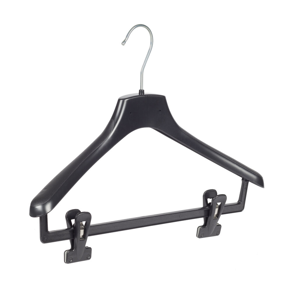 Mantelhanger - Kostuumhanger - Jassenhanger - Volwassenen - FR38 - 10 Stuks - Kunststof - Zwart - Gebogen Model - Schouderverbreding 3,3 cm - Anti-slip Knijpers - 38 cm - Kledinghanger - Kleerhanger - FR-Serie