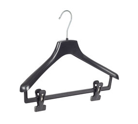 Mantelhanger - Kostuumhanger - Jassenhanger - Volwassenen - FR38 - 10 Stuks - Kunststof - Zwart - Gebogen Model - Schouderverbreding 3,3 cm - Anti-slip Knijpers - 38 cm - Kledinghanger - Kleerhanger - FR-Serie