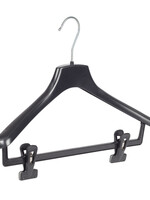 Mantelhanger - Kostuumhanger - Jassenhanger - Volwassenen - FR38 - 20 Stuks - Kunststof - Zwart - Gebogen Model - Schouderverbreding 3,3 cm - Anti-slip Knijpers - 38 cm - Kledinghanger - Kleerhanger - FR-Serie