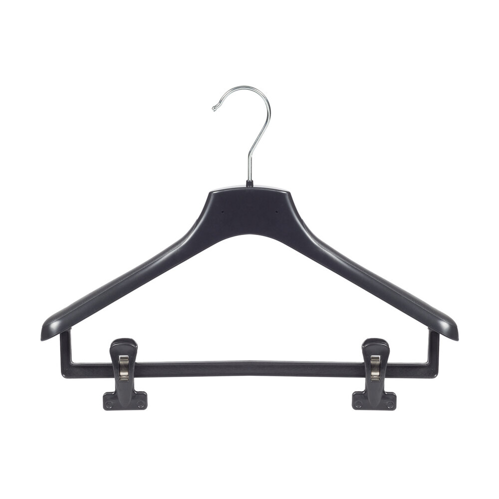 Mantelhanger - Kostuumhanger - Jassenhanger - Volwassenen - FR38 - 20 Stuks - Kunststof - Zwart - Gebogen Model - Schouderverbreding 3,3 cm - Anti-slip Knijpers - 38 cm - Kledinghanger - Kleerhanger - FR-Serie