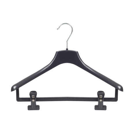 Mantelhanger - Kostuumhanger - Jassenhanger - Volwassenen - FR38 - 20 Stuks - Kunststof - Zwart - Gebogen Model - Schouderverbreding 3,3 cm - Anti-slip Knijpers - 38 cm - Kledinghanger - Kleerhanger - FR-Serie