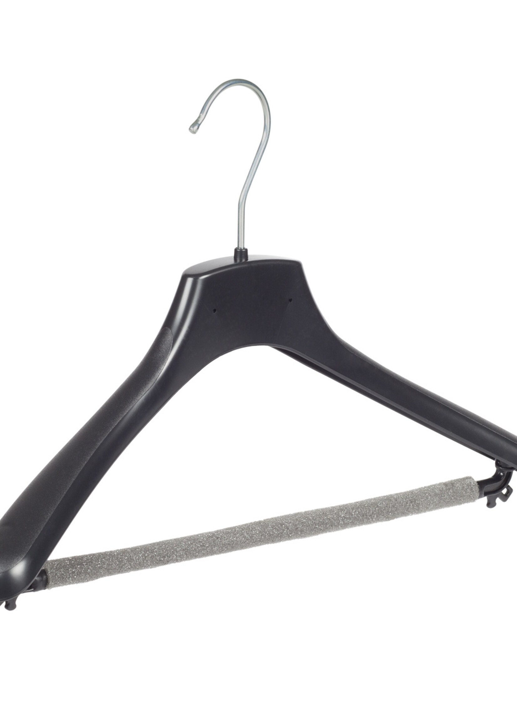 Mantelhanger - Kostuumhanger - Jassenhanger - Volwassenen - FR38 - 10 Stuks - Kunststof - Zwart - Gebogen Model - Schouderverbreding 3,3 cm - Broeklat met Schuim - 38 cm - Kledinghanger - Kleerhanger - FR-Serie