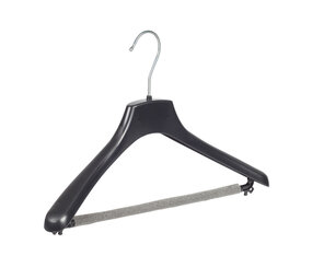 Mantelhanger - Kostuumhanger - Jassenhanger - Volwassenen - FR38 - 30 Stuks - Kunststof - Zwart - Gebogen Model - Schouderverbreding 3,3 cm - Broeklat met Schuim - 38 cm - Kledinghanger - Kleerhanger - FR-Serie
