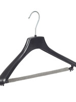 Mantelhanger - Kostuumhanger - Jassenhanger - Volwassenen - FR38 - 40 Stuks - Kunststof - Zwart - Gebogen Model - Schouderverbreding 3,3 cm - Broeklat met Schuim - 38 cm - Kledinghanger - Kleerhanger - FR-Serie