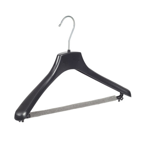 Mantelhanger - Kostuumhanger - Jassenhanger - Volwassenen - FR38 - 40 Stuks - Kunststof - Zwart - Gebogen Model - Schouderverbreding 3,3 cm - Broeklat met Schuim - 38 cm - Kledinghanger - Kleerhanger - FR-Serie