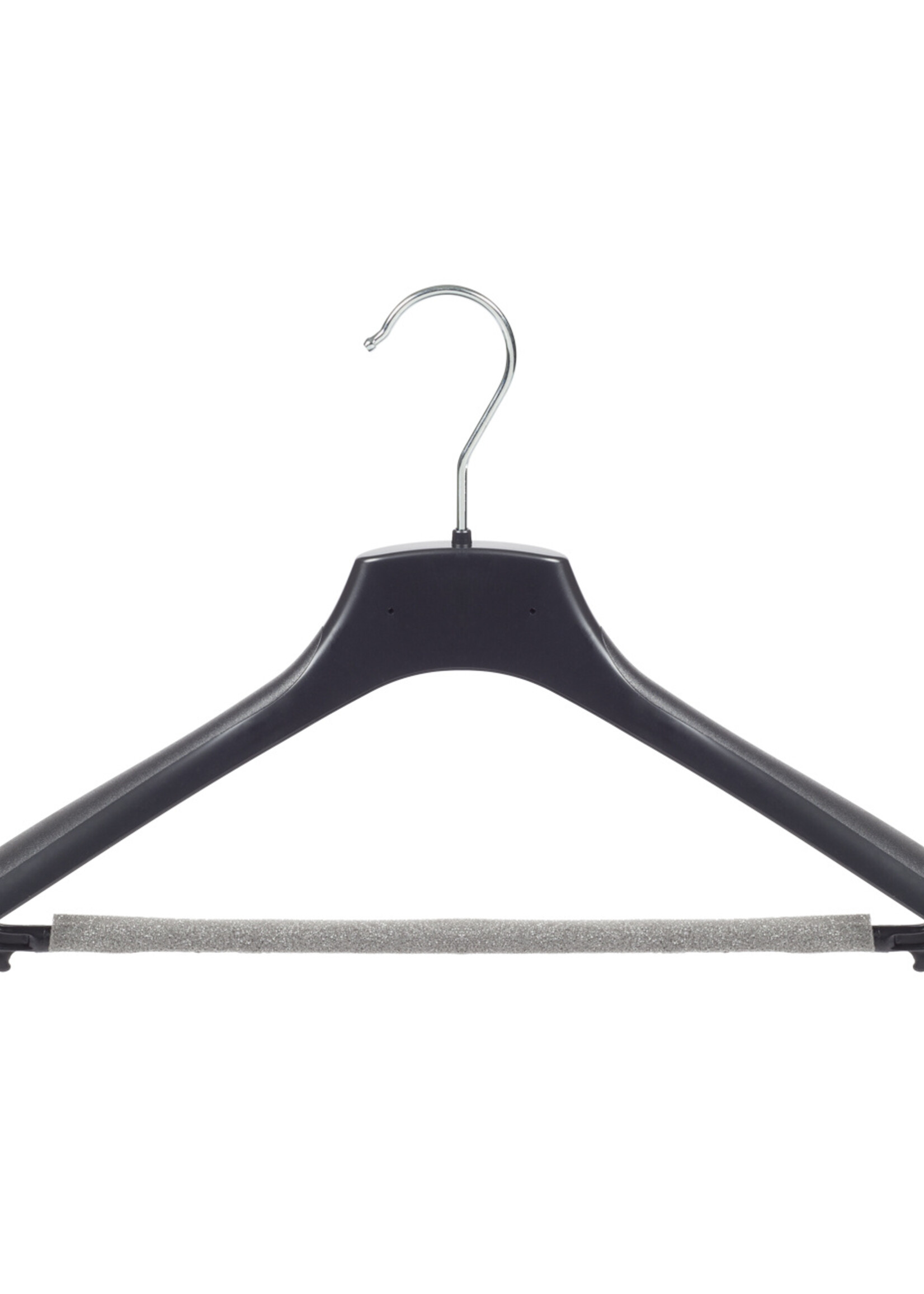 Mantelhanger - Kostuumhanger - Jassenhanger - Volwassenen - FR38 - 40 Stuks - Kunststof - Zwart - Gebogen Model - Schouderverbreding 3,3 cm - Broeklat met Schuim - 38 cm - Kledinghanger - Kleerhanger - FR-Serie