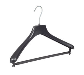 Mantelhanger - Kostuumhanger - Jassenhanger - Volwassenen - FR40 - 10 Stuks - Kunststof - Zwart - Gebogen Model - Schouderverbreding 3,3 cm - Broeklat - 40 cm - Kledinghanger - Kleerhanger - FR-Serie
