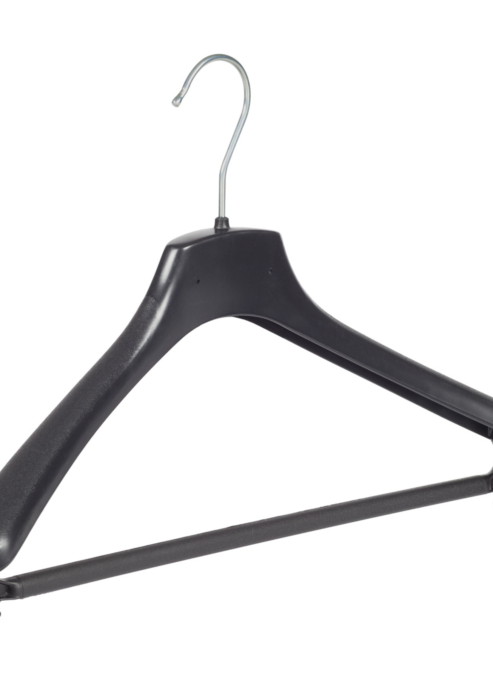 Mantelhanger - Kostuumhanger - Jassenhanger - Volwassenen - FR40 - 30 Stuks - Kunststof - Zwart - Gebogen Model - Schouderverbreding 3,3 cm - Broeklat - 40 cm - Kledinghanger - Kleerhanger - FR-Serie